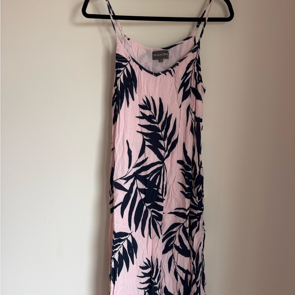 Michael Stars tickle Pink palm front viscose Dress midi paradiso sundress